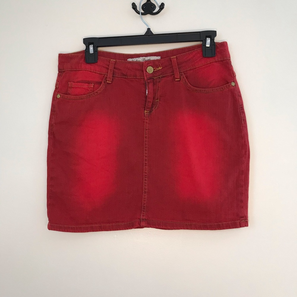 Red jean mini skirt